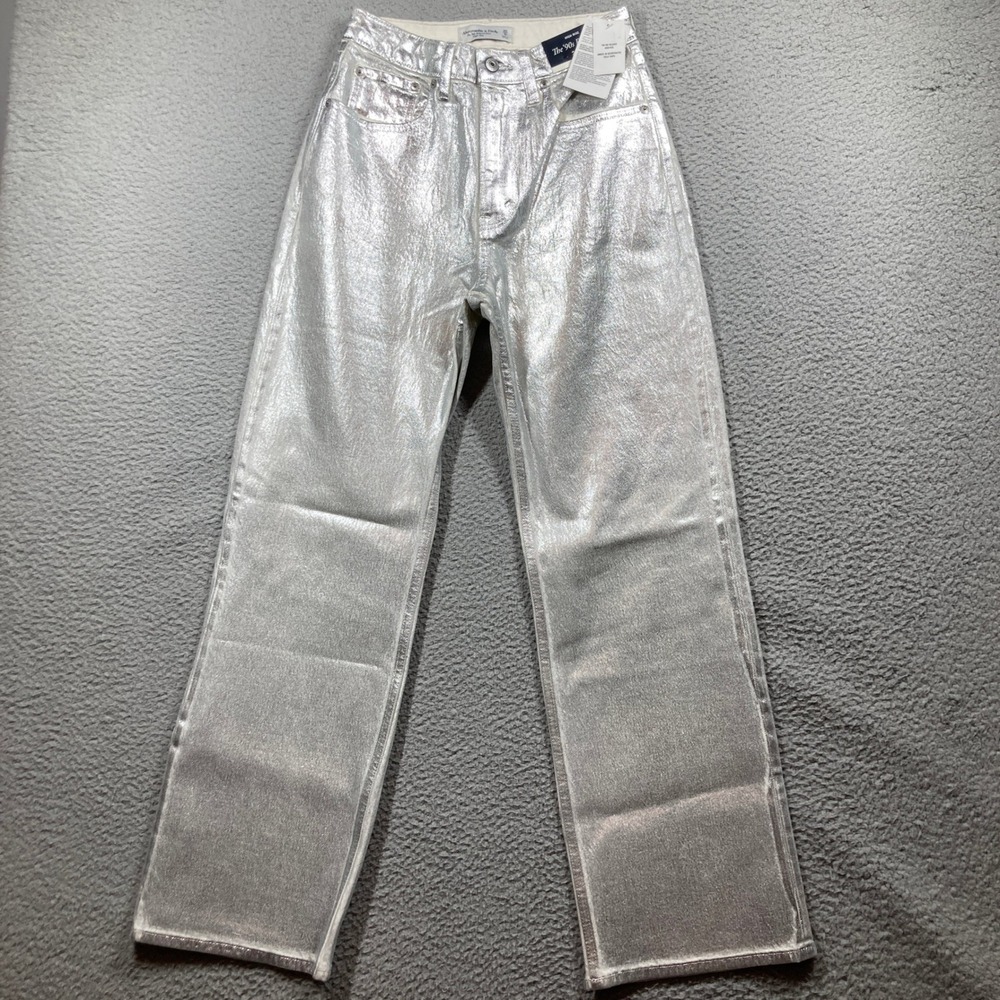 Abercrombie & Fitch The 90s Relaxed Jean Women 25/0S NEW Silver Metallic Curve